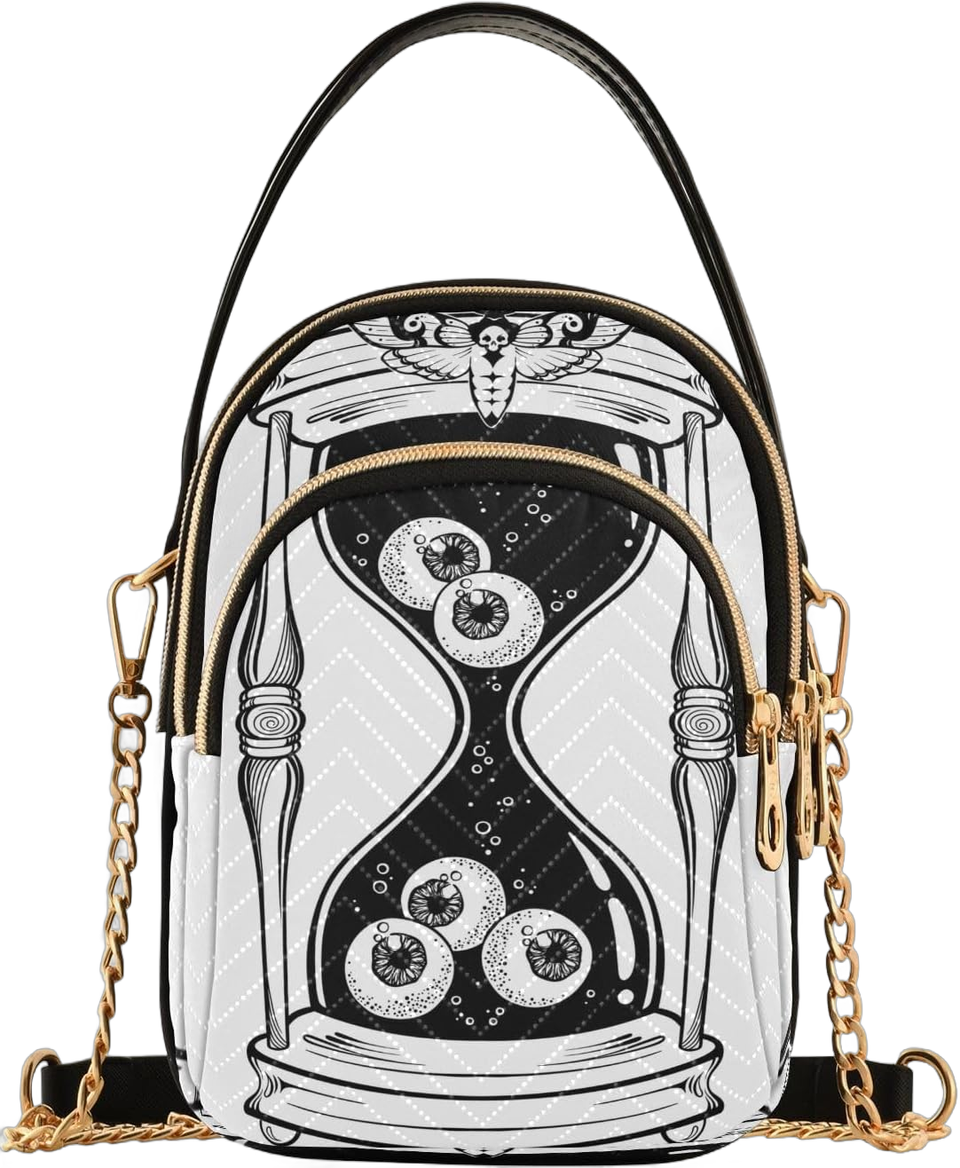 Hourglass with Eyeballs Crossbody Bags for Women Quilted Shoulder Bag Handbag with Chain Strap Hand Drawn Line Art Trendy Cross Body Cell Phone Crossbody Purses for Travel Women