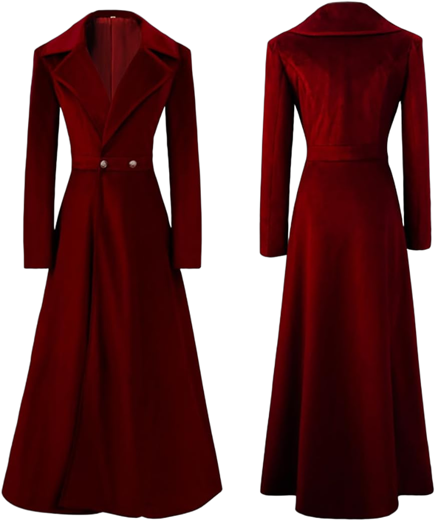 Women's Victorian Steampunk Tailcoat Double Breasted Long Trench Coat Medieval Vintage Trench Coat Red-2 Medium