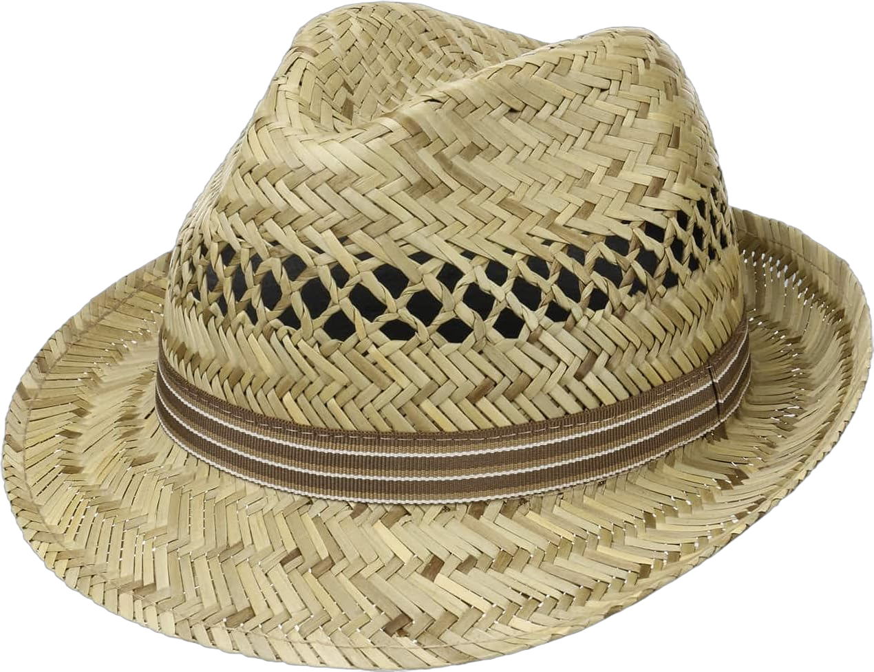 Lipodo Striped Ribbon Trilby Straw Hat Women/Men | Made in Italy 6 3/4-6 7/8 Nature