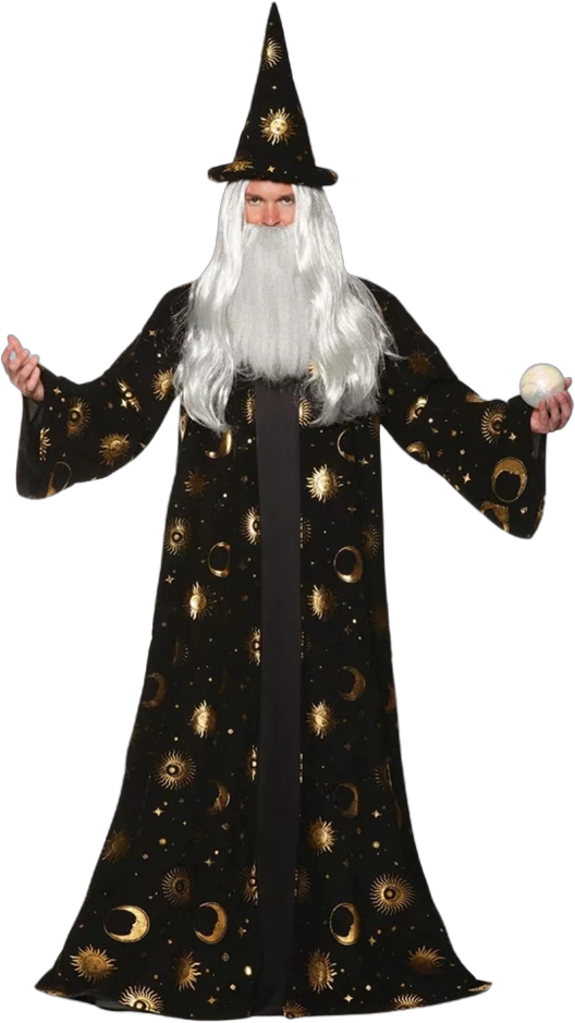 Underwraps Black Celestial Wizard Robe & Hat Adult Costume | One Size