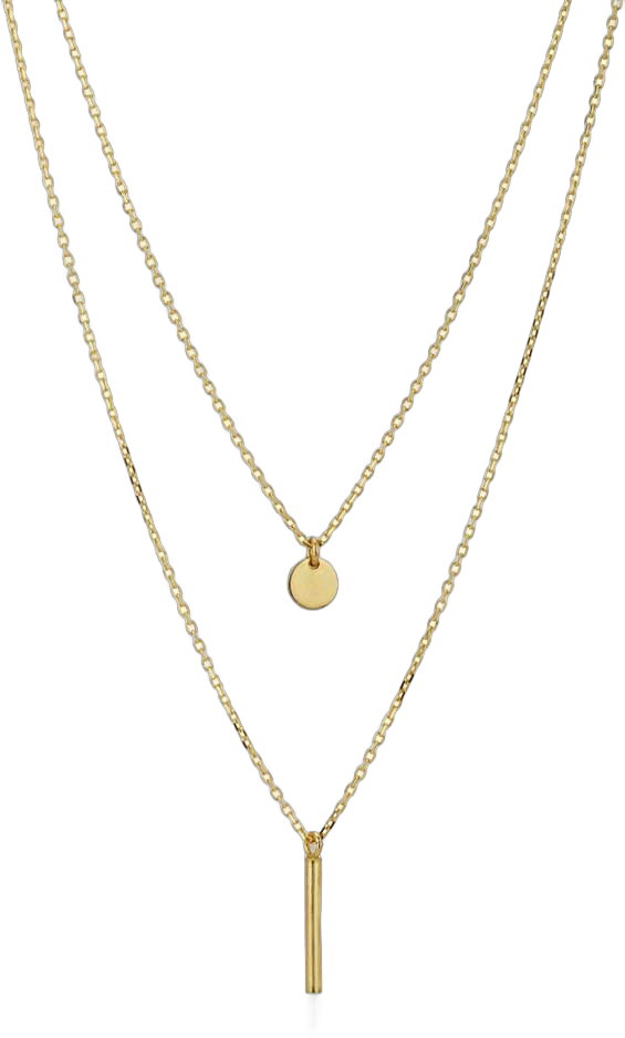 Vanbelle 18K Gold Plated Jewelry - Bar & Circle Pendant Necklace - Double Layered Chain - Handcrafted Beautifully Deisgned for Women- 16" Long + 2" Extender