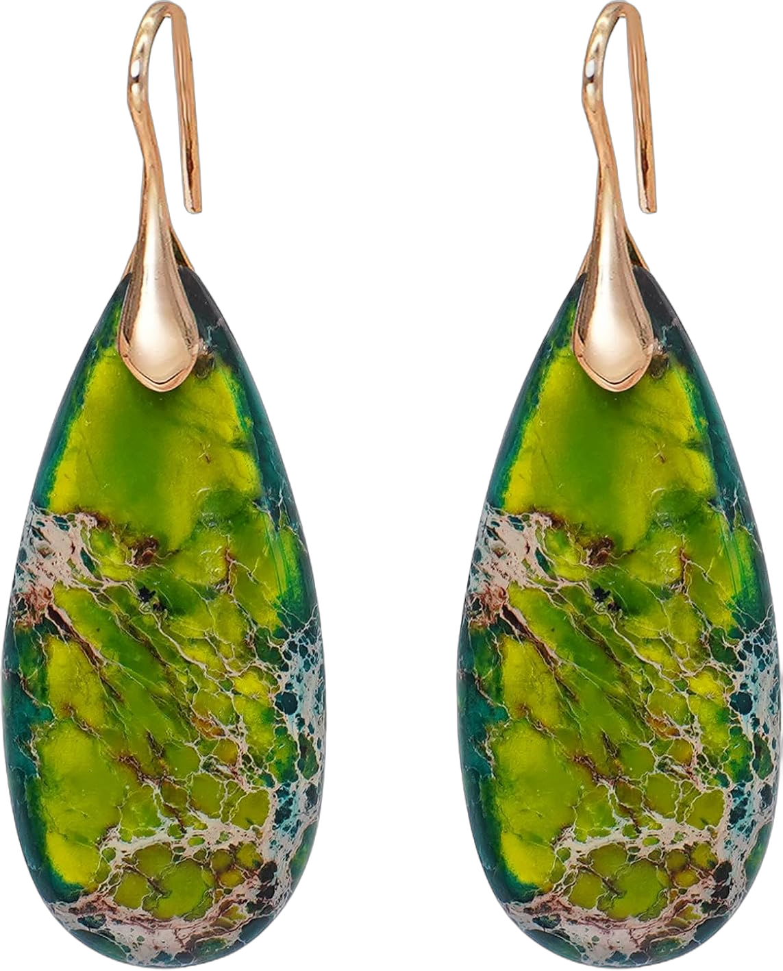 Natural Stone Earrings Waterdrop Stone Dangle Earrings for Women Green Gold