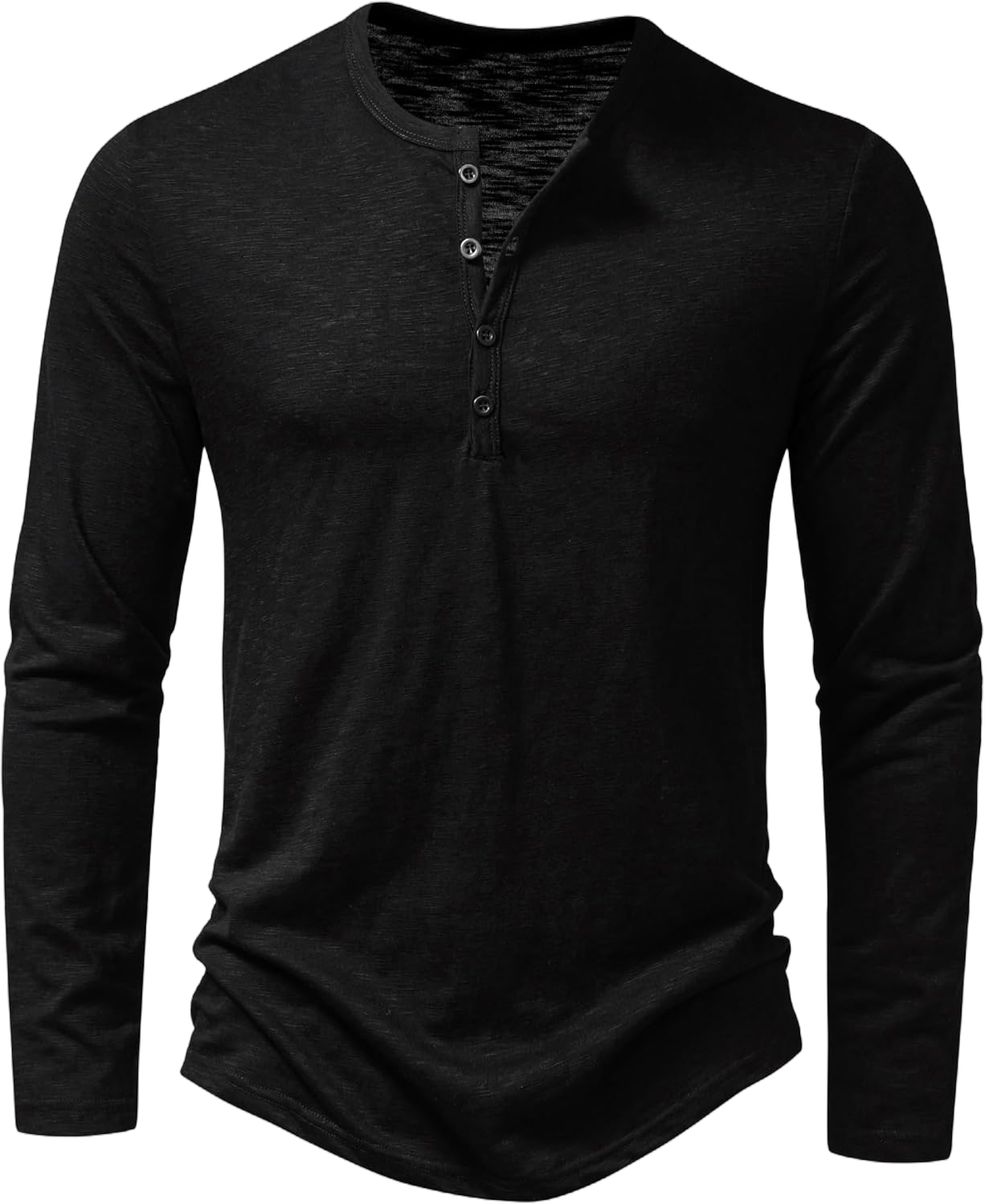 Men's Casual Front Placket Basic Long Sleeve Henley Shirt Muscle Workout Athletic Tee Tops XX-Large Long Black