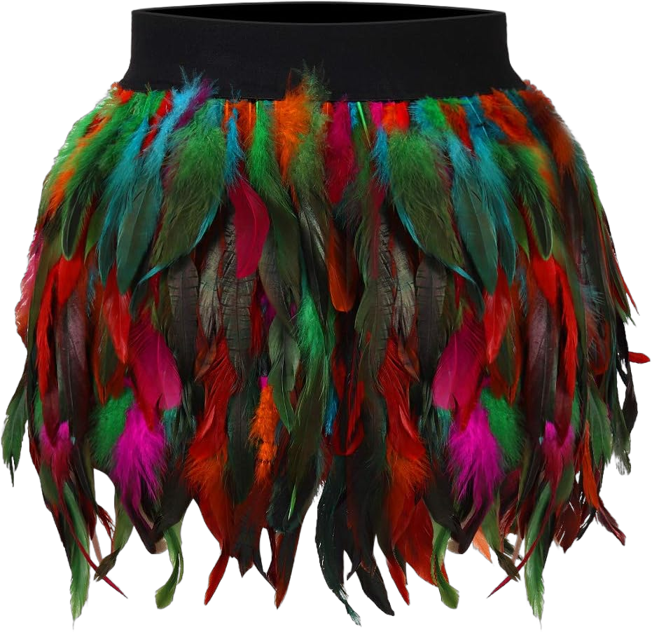 Women's Feathers Shaped Belt Mid-Rise Mini A-line Skirt Lingerie Goth Punk Halloween Club Party Prom Skirt A X-Large Color