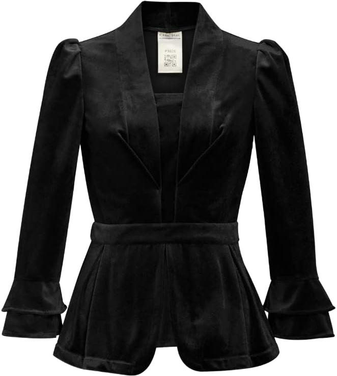 CHIC STAR Womens Velvet Double-Cuff Blazer Large Black