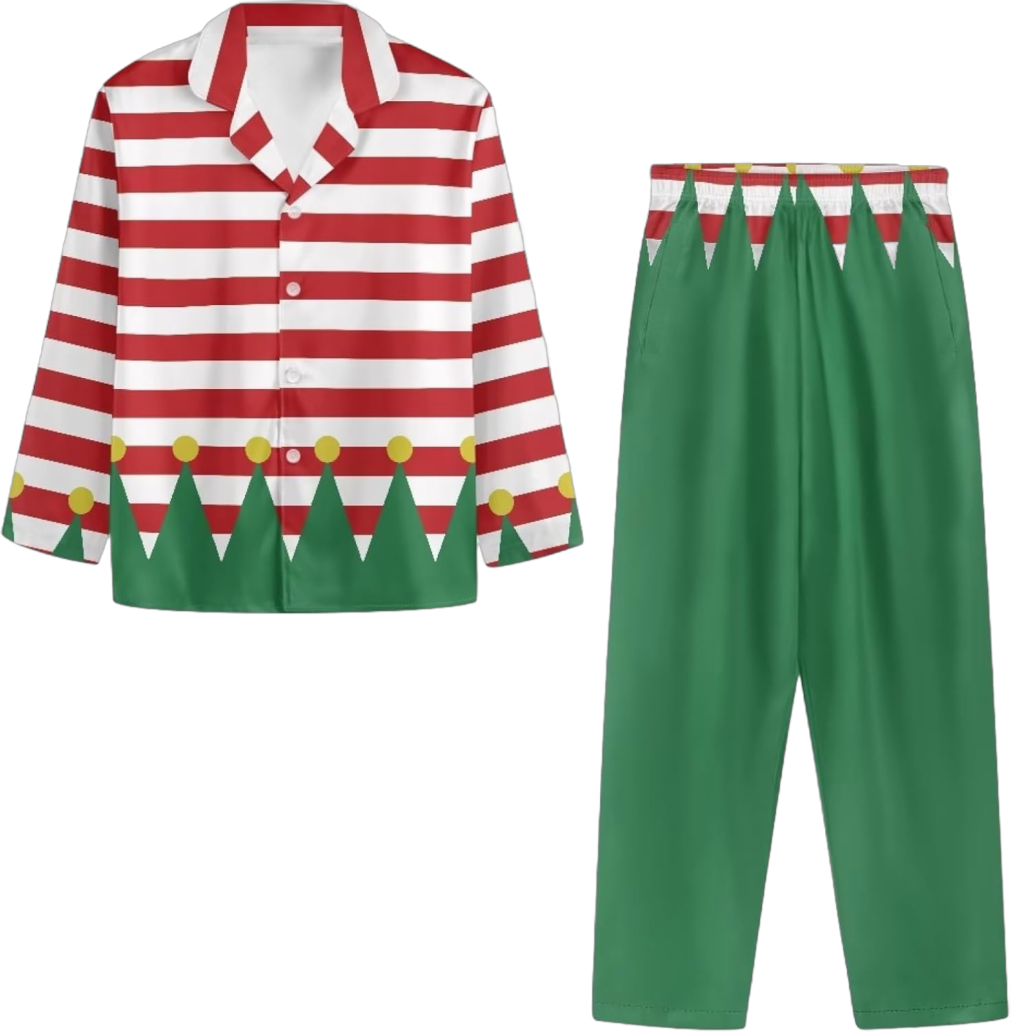 Modysero Comfy Soft Long Sleeve Button Down Family Christmas Pajama Sets Womens Mans Two Piece Matching Lounge Sets 4X-Large Funny Elf Stripes