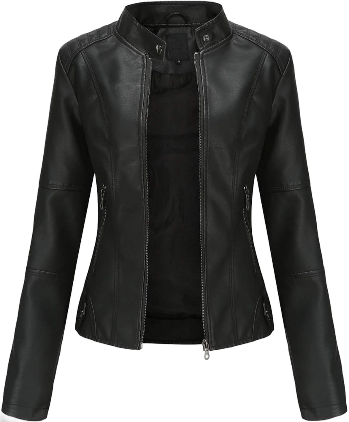 Women's Faux Leather Jacket Plus Size Moto Biker Jacket Bomber Race Car Jacket Zip Up Coat Motorcycle Outerwear Large Black