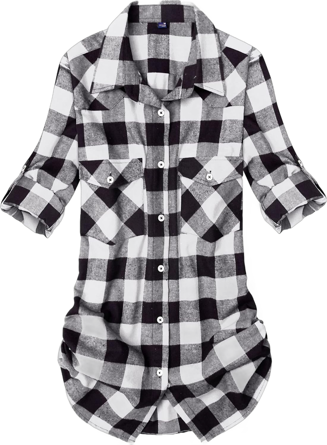 Alimens & Gentle Womens Plaid Flannel Shirts Long Sleeve Roll Up Casual Button Down Shirt White X-Large