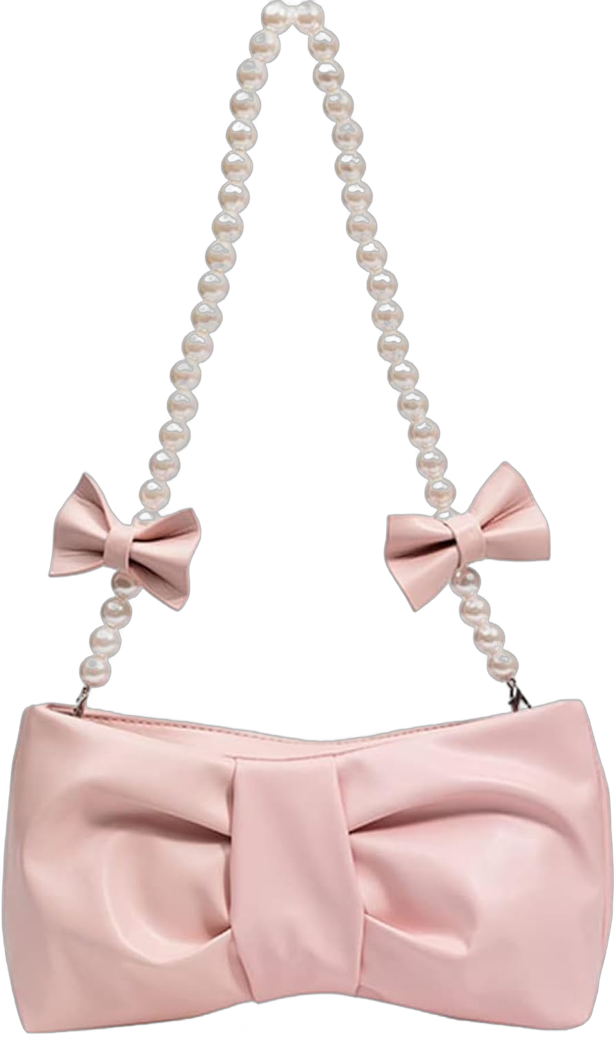 Bow Clutch Evening Handbag Pearl Purse for Women Ladies Bridal Soft Leather Ruched Crossbody Bags Shoulder Bag Pink