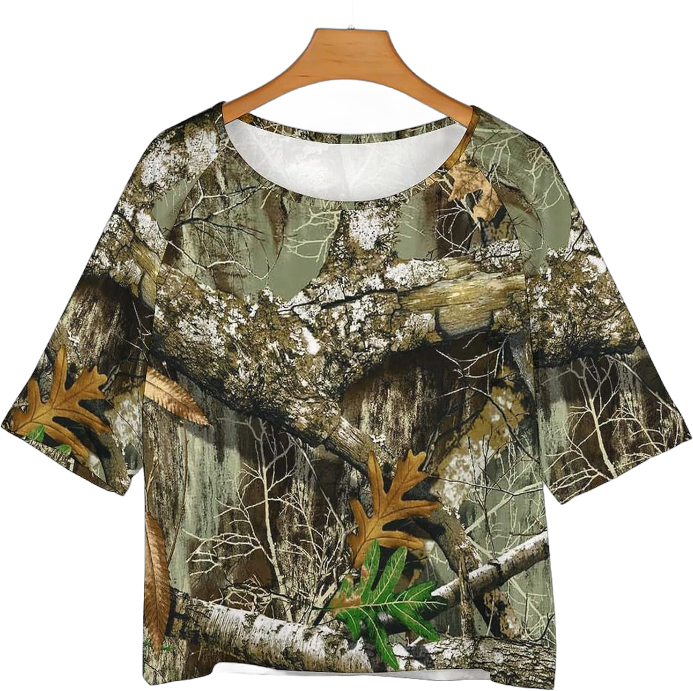 Autumn Hunting Tree Camo Pattern Womens Tops Sexy Off Shoulder Shirts Casual Short Sleeve T-Shirt Large