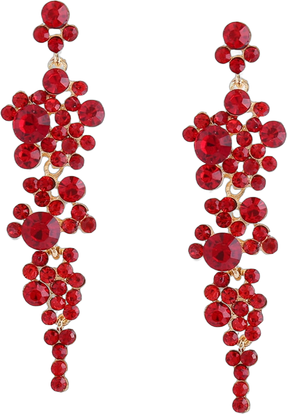 HEMOTON Rhinestone Long Earrings Red Earrings for Women Female Crystal Dangle Earrings Fashion Accessories