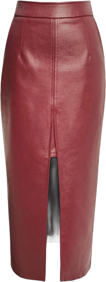 Lautaro Long Soft Faux leather pencil skirt women with front slit pockets High waisted midi skirts for women wine red skirt