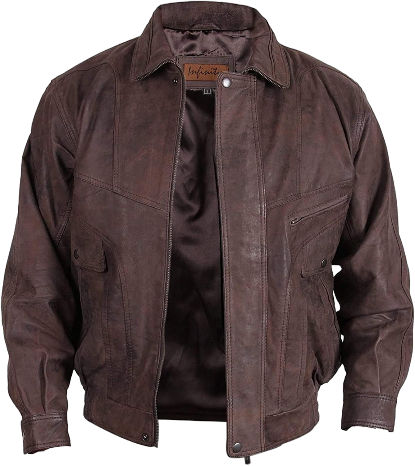 BRANDSLOCK Mens Genuine Leather Jacket Bomber Brown Small