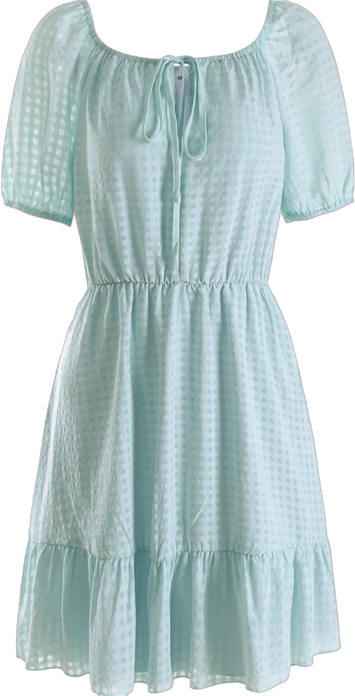 Anna-Kaci Women's Tie Neck Gingham Print Dress- X Large,Light Blue