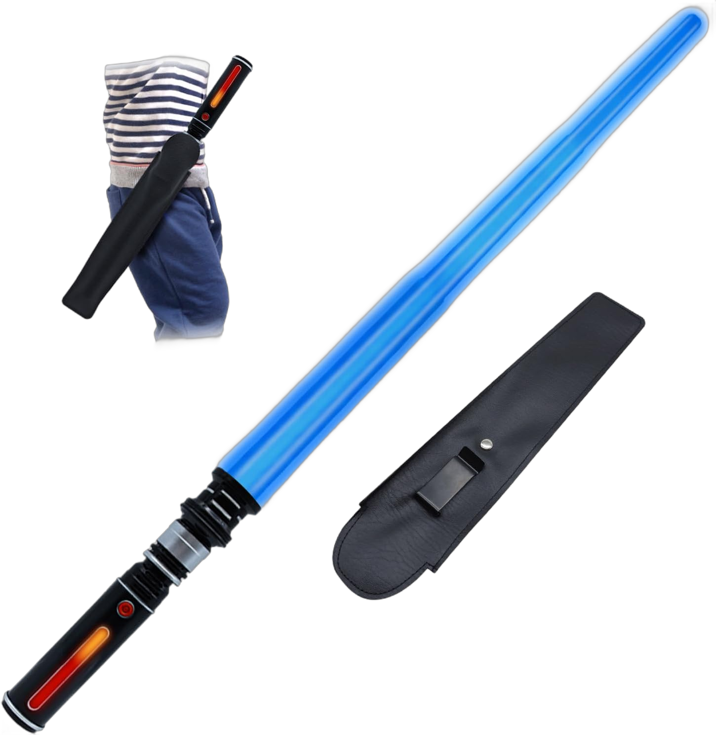 Light Up Saber for Kids, Blue Light Swords with FX Sound, Expandable Light Swords Set for Galaxy War Fighter Warriors Halloween Dress Up Parties (with Belt Clip)