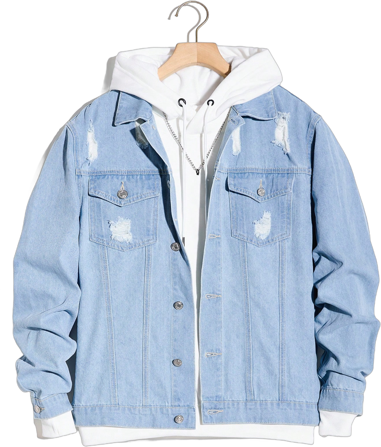 Manfinity LEGND Men's Light Blue Denim Jacket With Distressed Wash