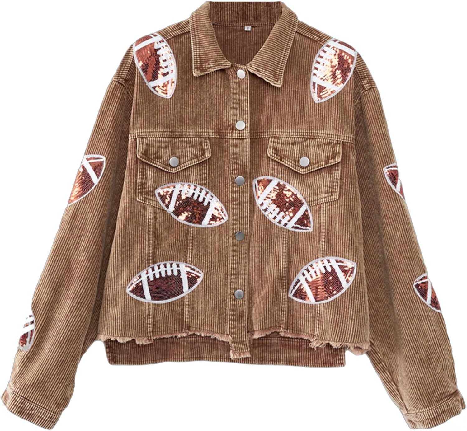 Womens Cropped Corduroy Jacket Vintage Patched Football Sequin Shacket Jacket