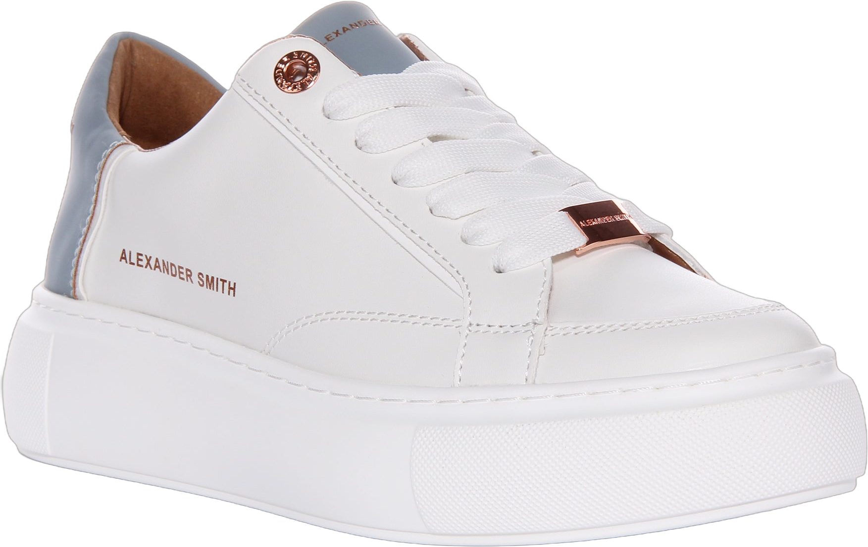 Alexander Smith Platform Trainers In White Blue For Women