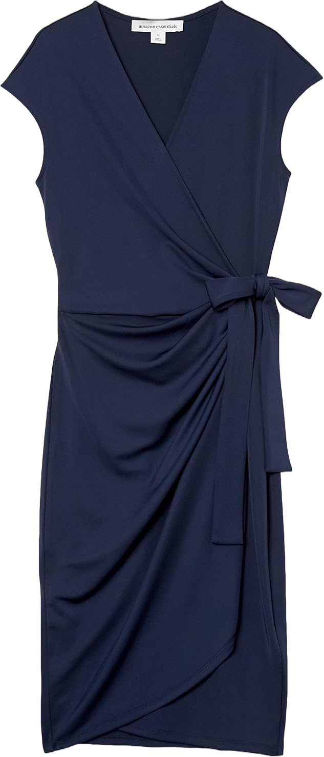 Amazon Essentials Women's Classic Cap Sleeve Wrap Dress (Available in Plus Size) Medium Navy