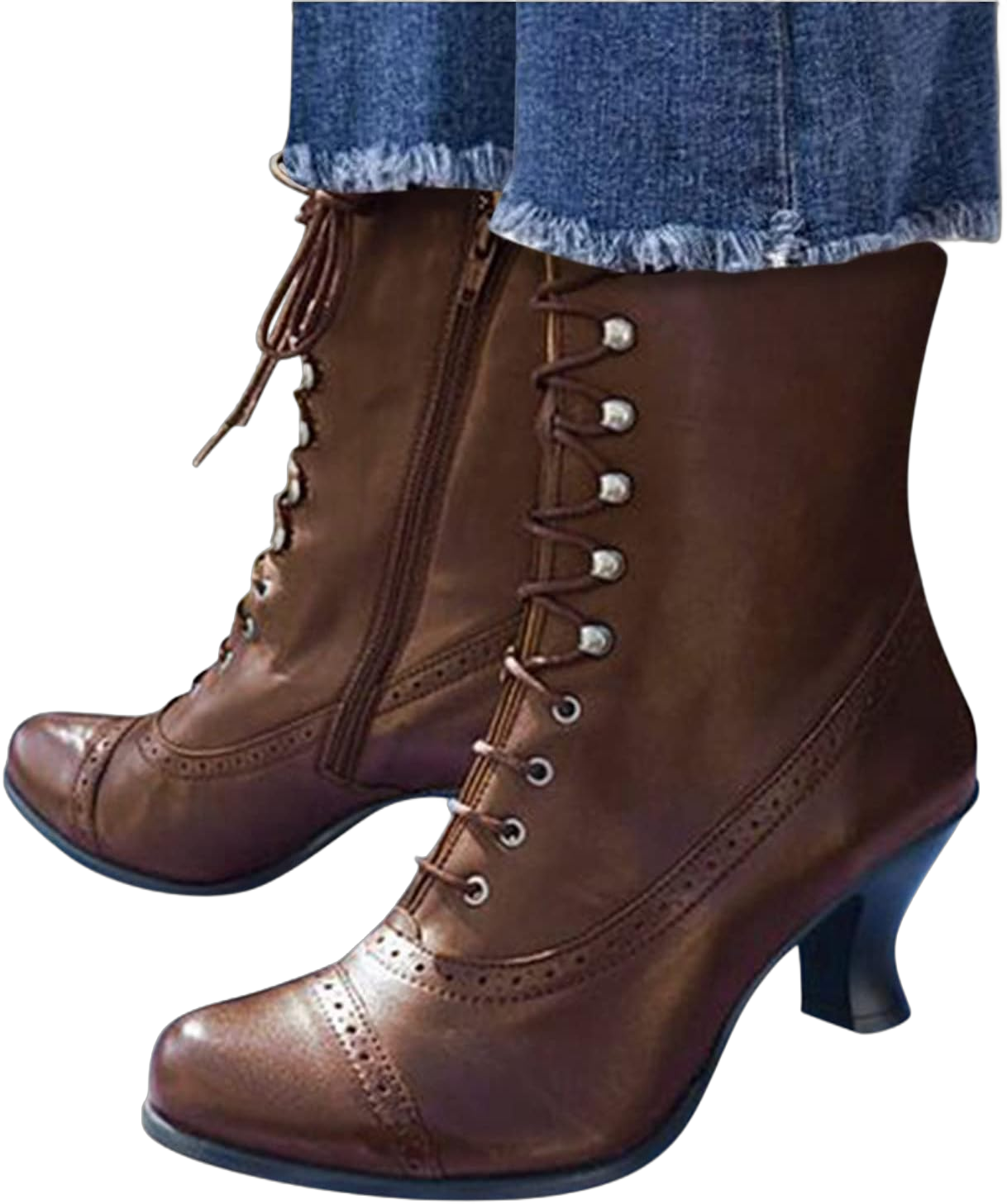 Zrayuler Victorian Boots Witch Costume Renaissance Shoes Women Pirate Vintage Witchy Boot Lace Up Kitten Heel Ankle Round Toe Mid Booties Wedding Bridal Women's Calf Combat Leather Faux Shoes