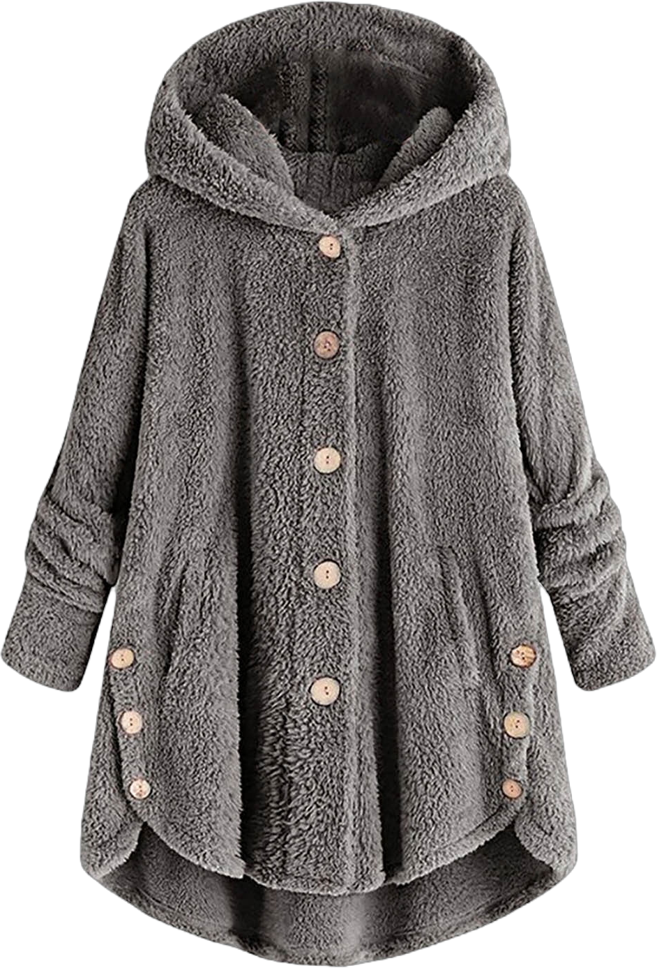 CLESALE Women Plus Size Coat Winter Coat for Women 2023 Button up Plush Tops Long Sleeve Loose Hooded Split Active Fit Cardigan Wool Coat Winter Jacket（Dark Gray,M）