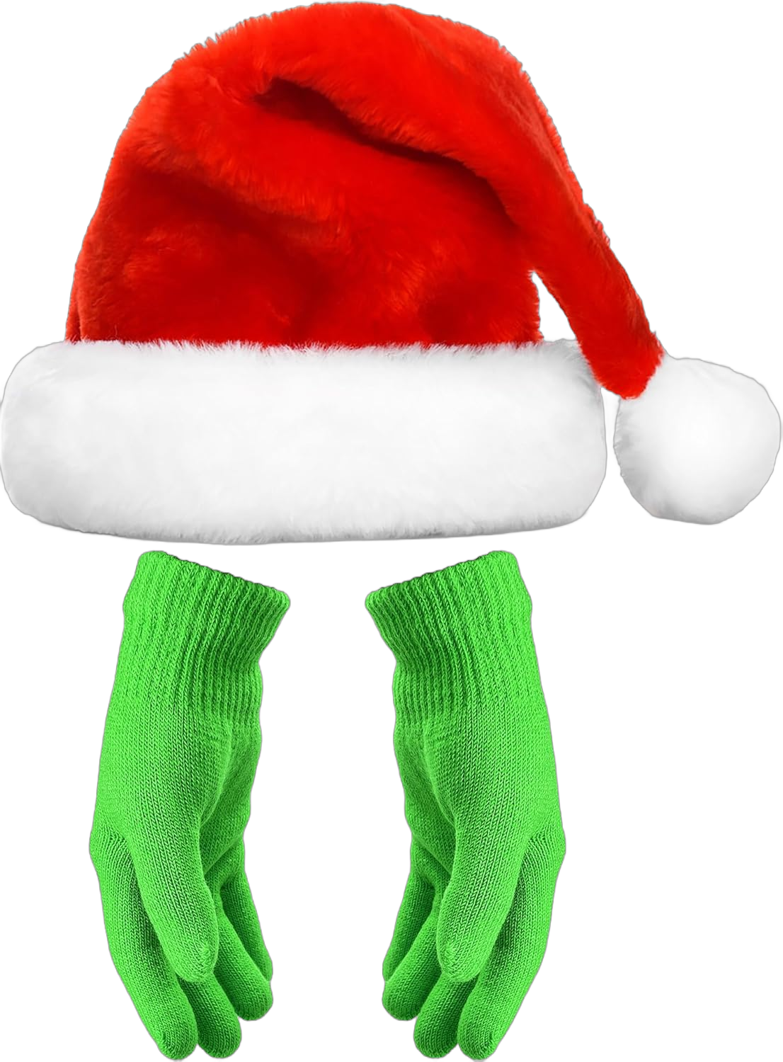 Christmas Red Santa Hat and Green Monster Gloves for Kid Adult Xmas Party Cosplay Costume Accessory