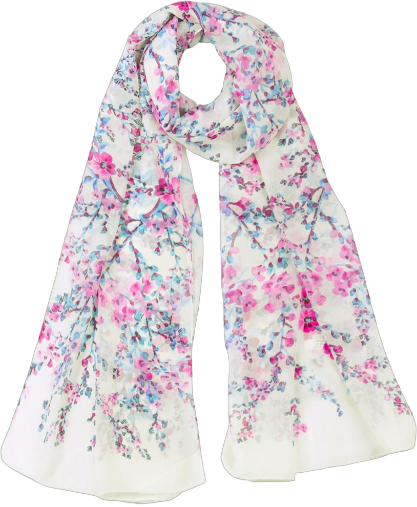 Allegra K Womens Long Shawl Floral Silk Chiffon Beach Soft Scarf 63"x20" White-Purple Flower Print