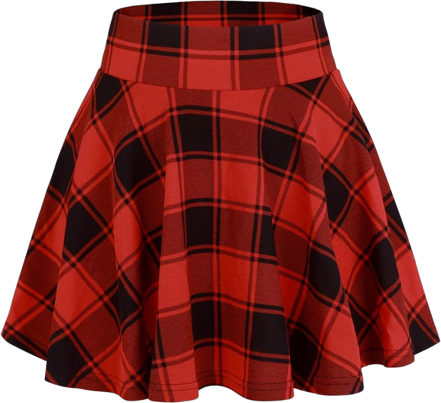 DJT Fashion Women's Casual Stretchy Flared Pleated Mini Skater Skirt with Shorts Small Red Plaid