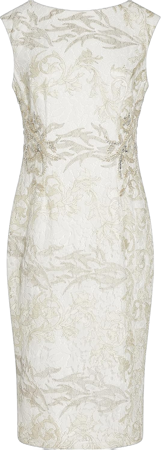 Adrianna Papell Women's Embroidered Lace Midi Dress 4 Ivory