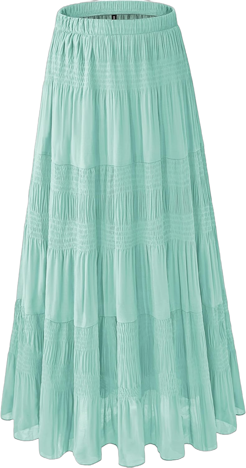 Women's Chiffon White Flowy Maxi Skirts Boho Fall Elastic Waisted Pleated A Line Long Skirt for Women 2024 Mint Mambo Green XX-Large