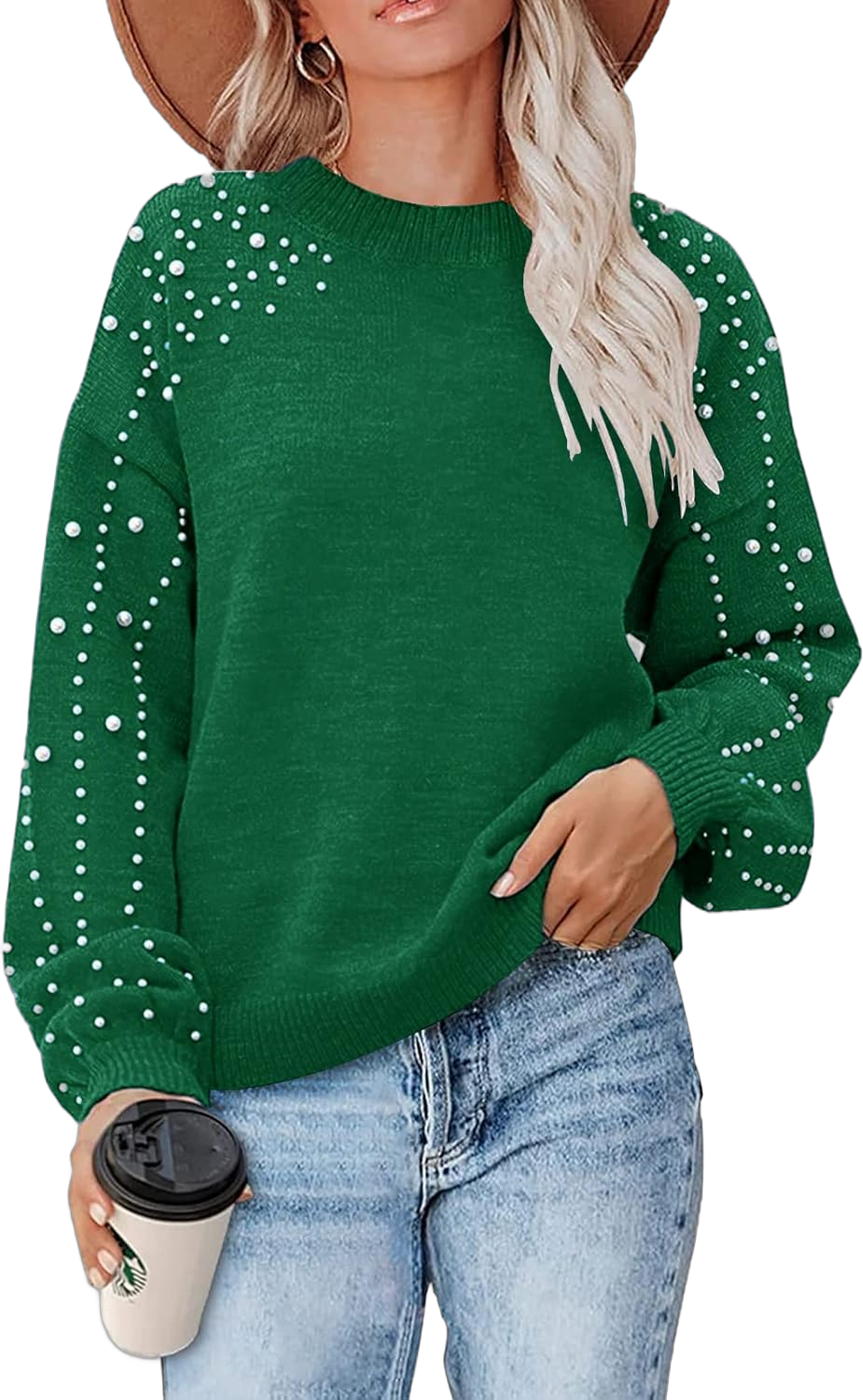 ANCAPELION Women’s Casual Sweater Pullover Winter Basic Sweatshirt Long Sleeve Cozy Knitted Jumper Tops Loose Fit Pearl Green Medium