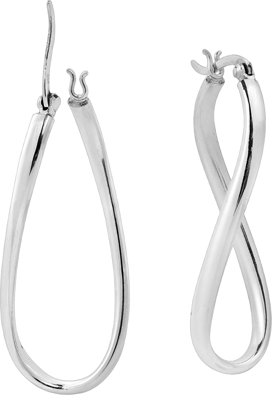 Sleek Modern Twist Bent Oval V-Lock .925 Sterling Silver Hoop Earrings | Hoop Earring Set for Women | Continuous Endless Hoop