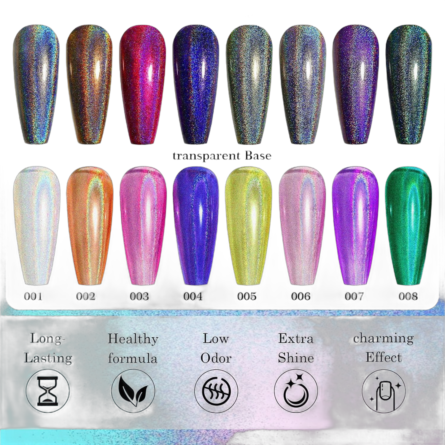 Holographic Nail Polish Set, 3Pcs Silver to Pink Glitter Nail Polish, Quick Dry Iridescent Nail Polish, Reflective Glitter Gel Polish Gift Set for Women, Sparkle Holographic Gel Nail Polish for Girls