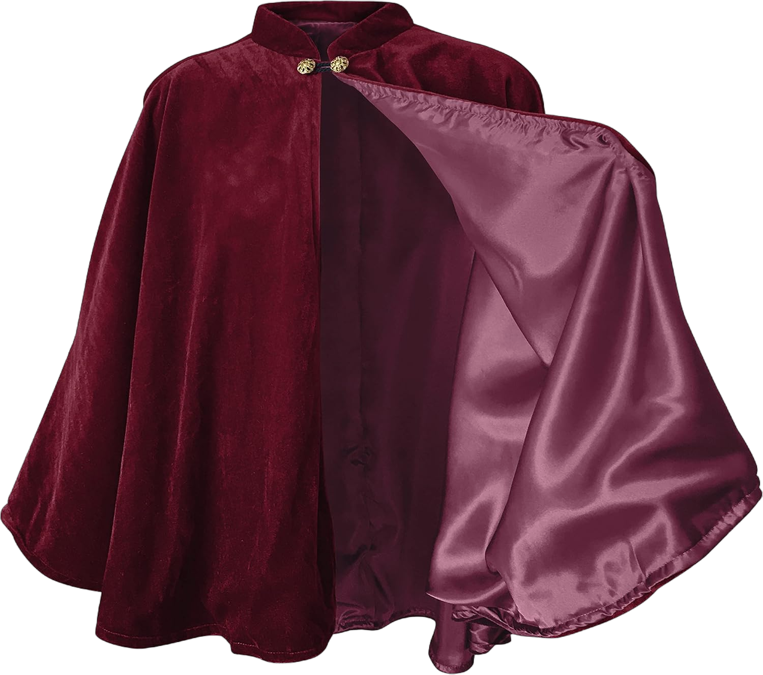 Women's Velvet Satin Lined Capelet Elegant Halloween Cosplay Cloak Cape, Wedding, Ren Faire One Size Burgundy