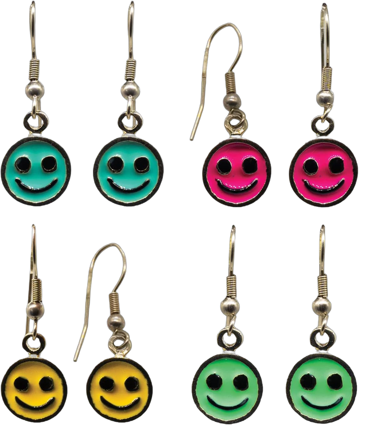 4 Pairs Smiley Face Earrings Set for Women, Y2K Earring Pack for Girls, Emoji Dangle Hook Kawaii Aesthetic Earring Sets Party Favors for Teens, Trendy Cute Funky Kidcore Jewelry Accessories