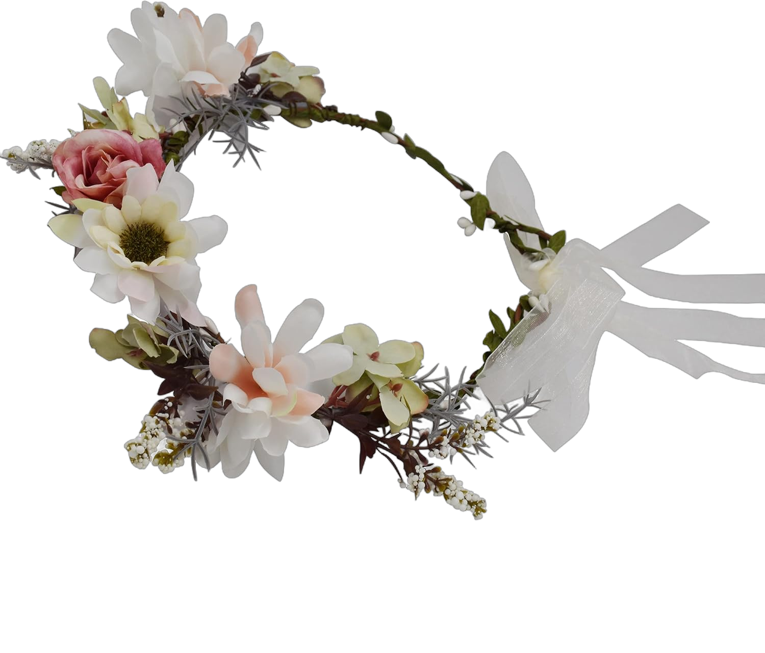 Women Floral Crown Headmade Artificial Flower Wreath Headbands for Weeding Photo Prop White,Green