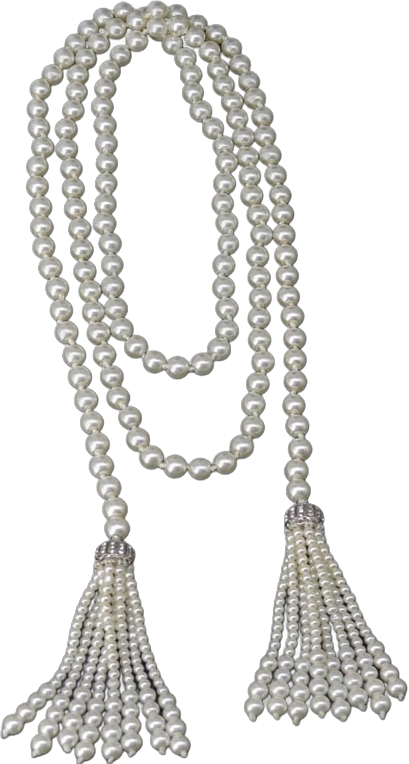 Designer Imitation Long Faux Pearl Strand Camellia Flower Layered Necklace, Dainty Multiple Strands Pendant for Women, Vintage Costume Jewelry (GatsbyThemed Necklace)