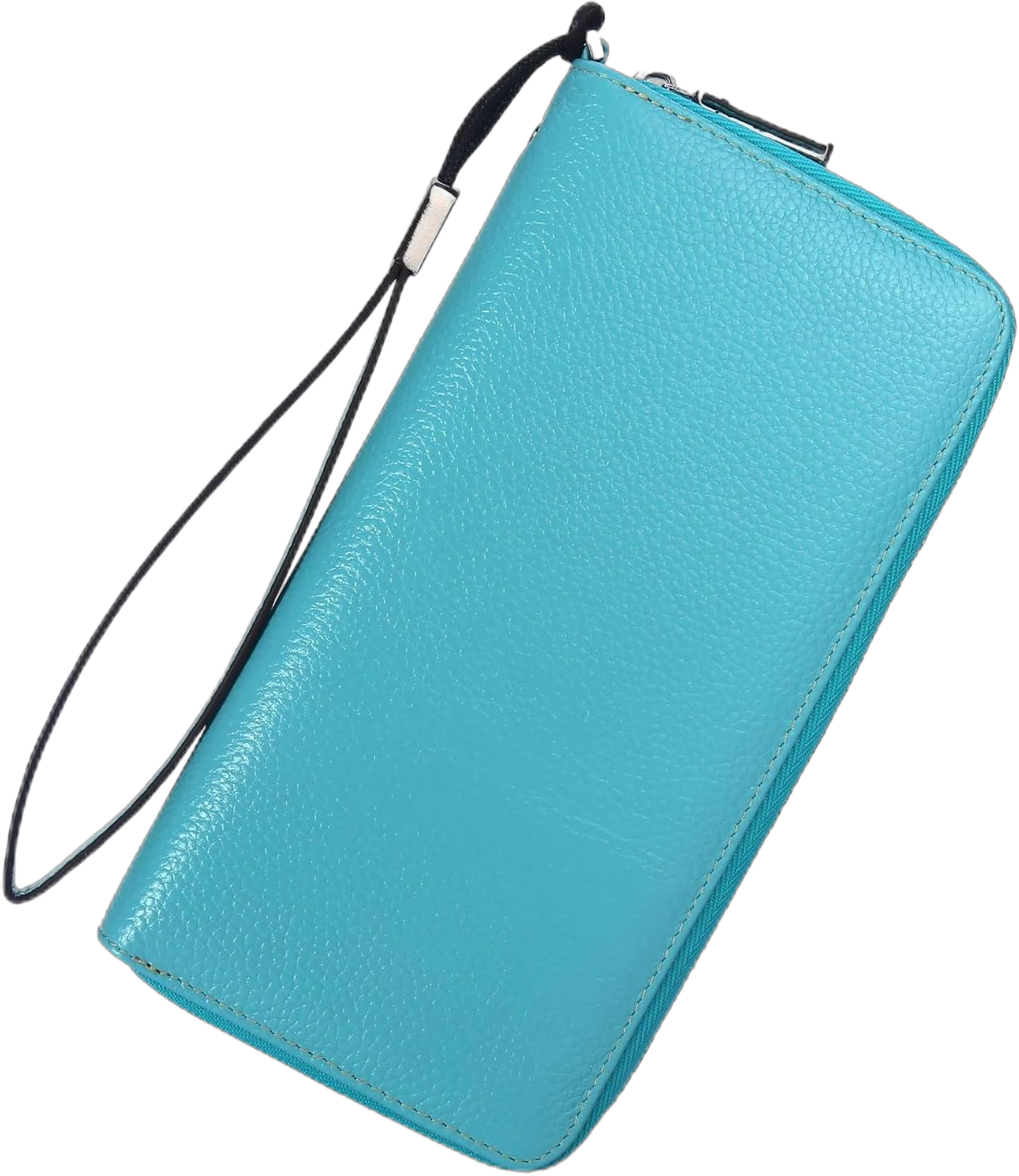 Lavemi Women's RFID Blocking 100% Leather Large Capacity Zip Around Wallet Phone Holder Clutch Travel Purse Wristlet 1- Pebbled Tiffany Blue