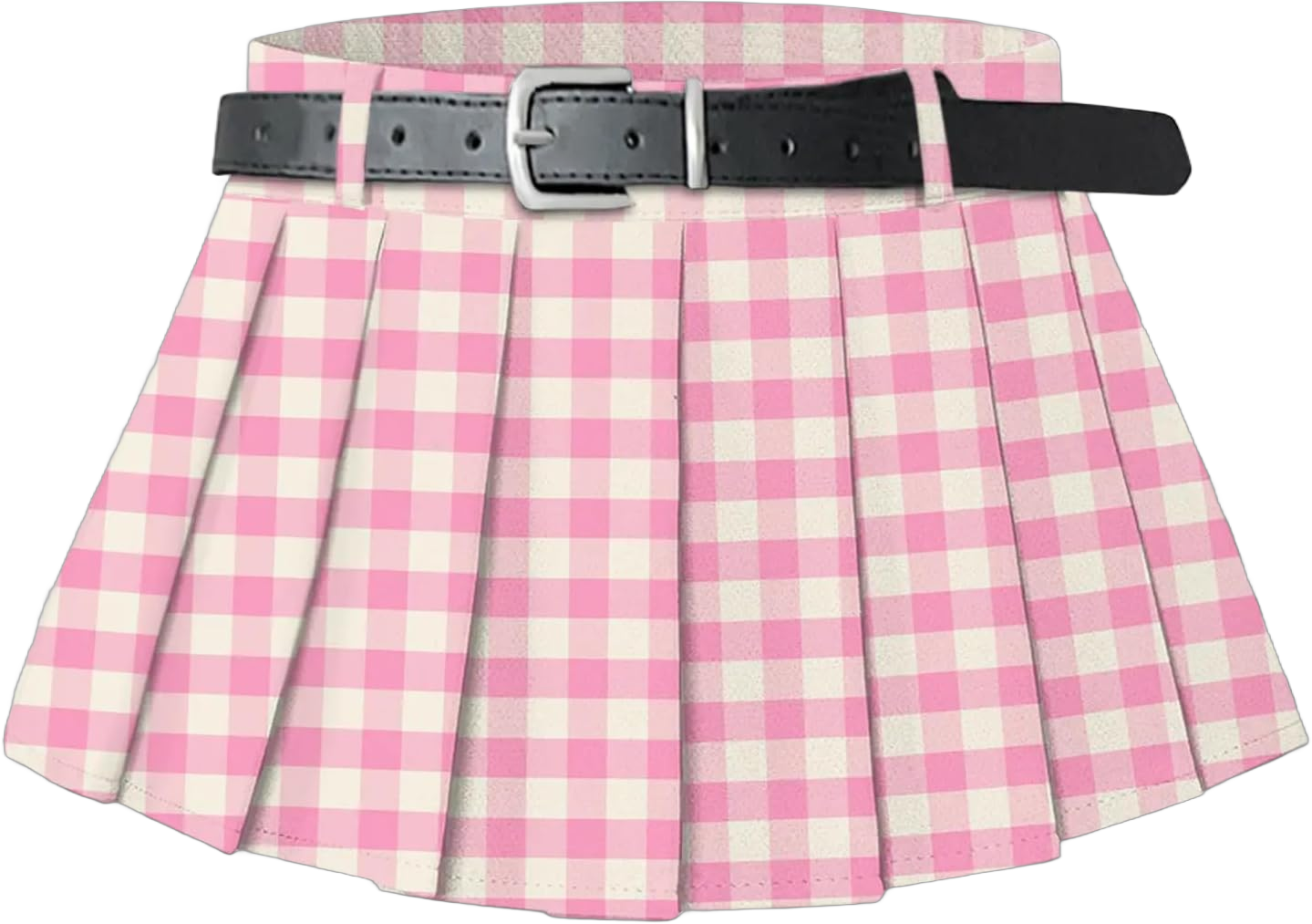 SANGTREE Women's Belted A-Line Stretchy Club Y2k Mini Pleated Skirt with Belt Small Pink Plaid