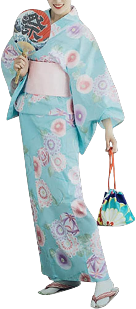 Women's Traditional Japanese Kimono Cotton Sakura Print Yukata Long Robe with OBI Belt Geisha Dress (17# Blue)