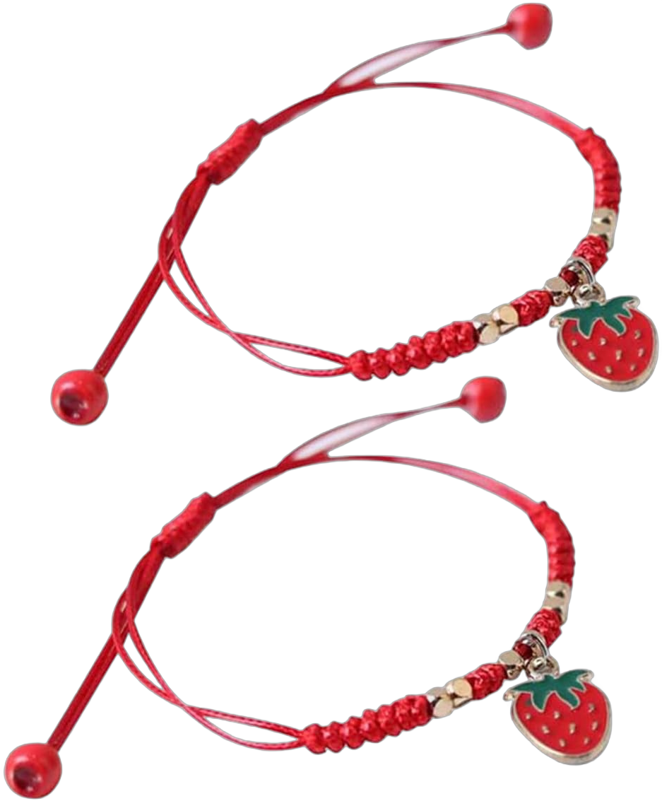 2Pcs Handmade Cherry Strawberry Bracelet Set for woman and Couple Red Rope Handmade Adjustable Friends Bracelet Charm Fruit Cute Jewelry (2 Pcs Red strawberry)