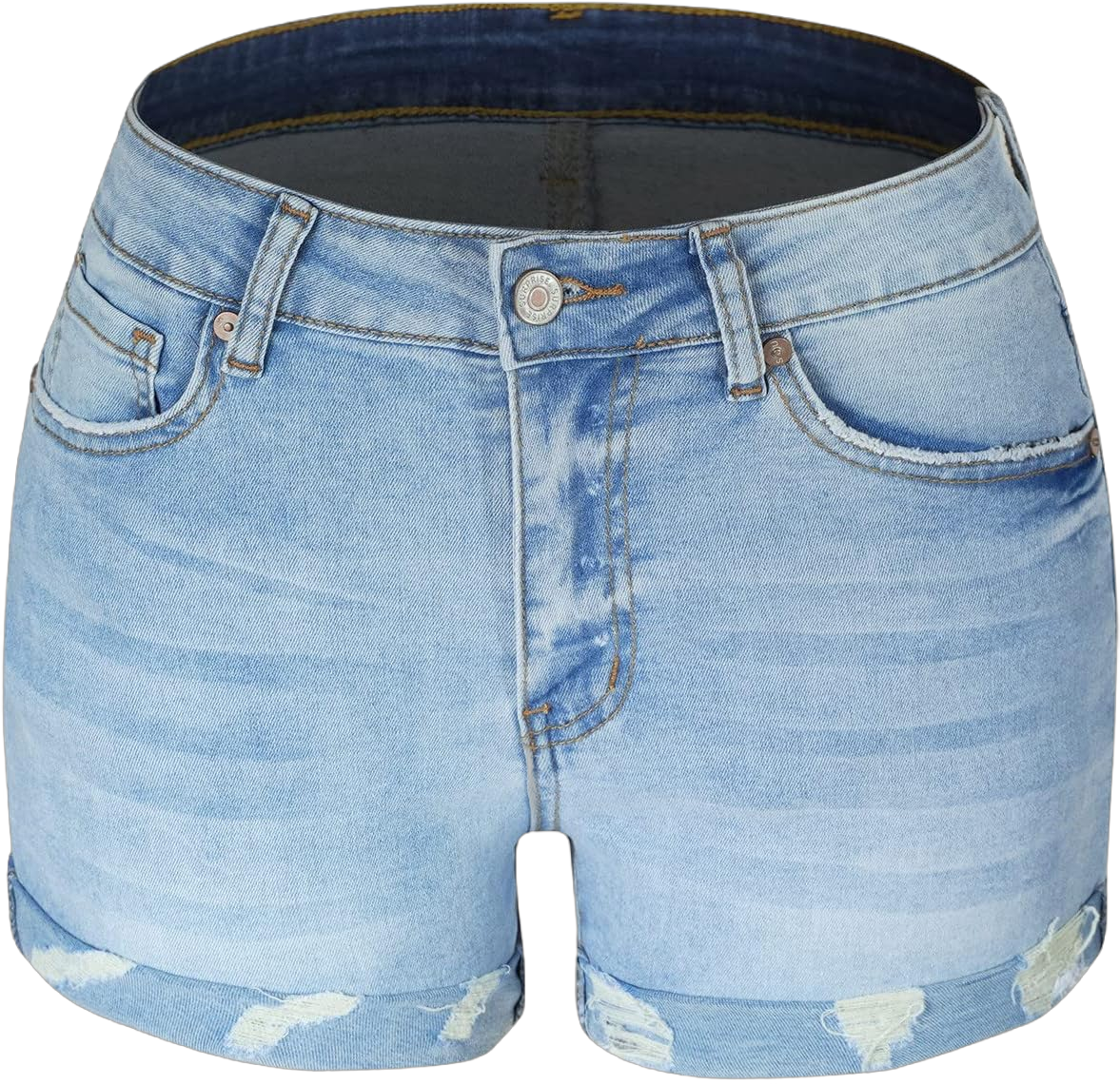 Folded Denim Shorts for Women Distressed Jean Short Cute Mid Rise Ripped Hot Shorts Comfy Stretchy Casual Short Jeans X-Large Light Blue