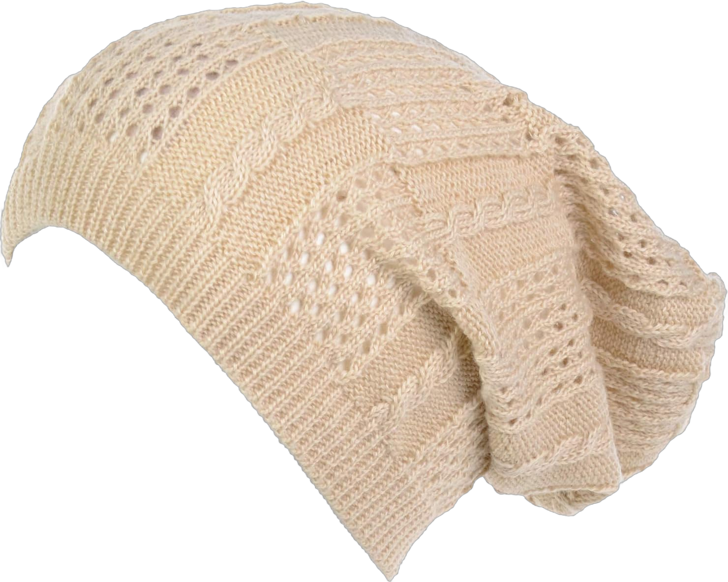 BYOS Women's Airy Cutout Cable Lightweight Slouchy Crochet Knit Beanie Hat One Size Cable Net-lt. Beige