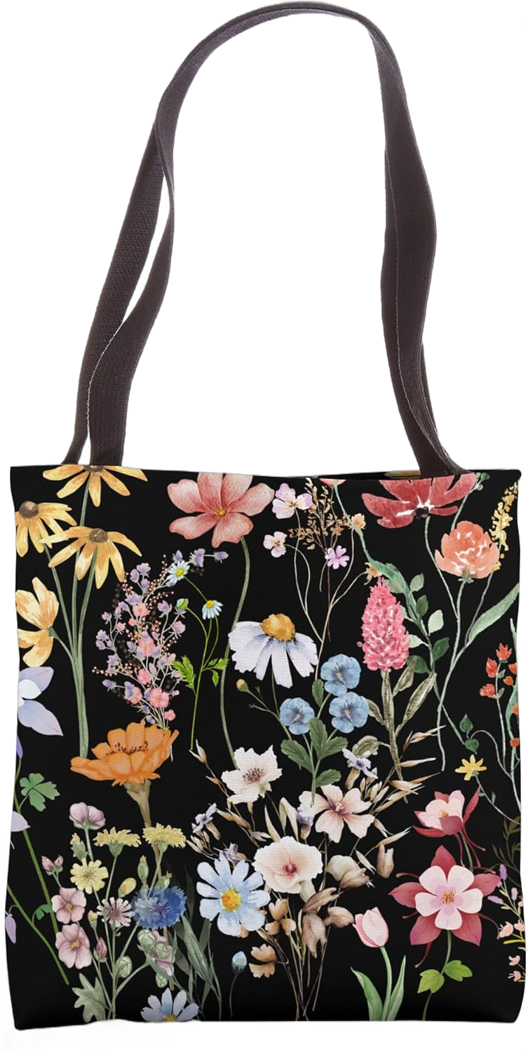 Boho Wildflowers Floral Nature Flower For Women Nature Lover Tote Bag 16 inches