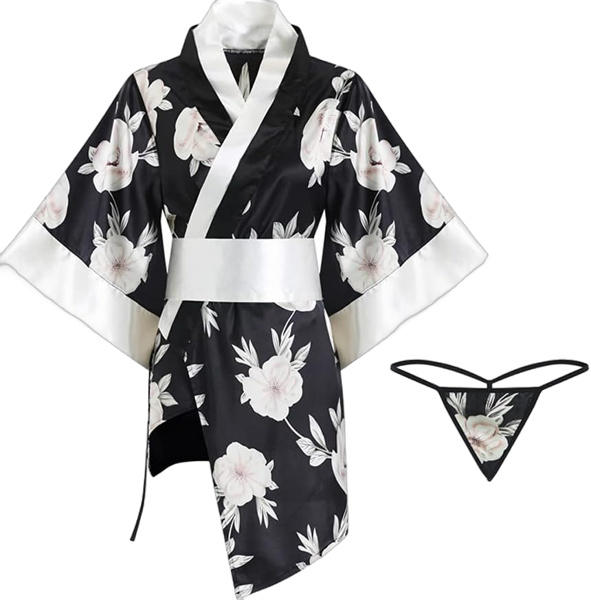 SINGUYUN Japanese Kimono Lingerie For Women Print Dress Pajamas Cosplay Lingerie Set Sexy Llt2412black