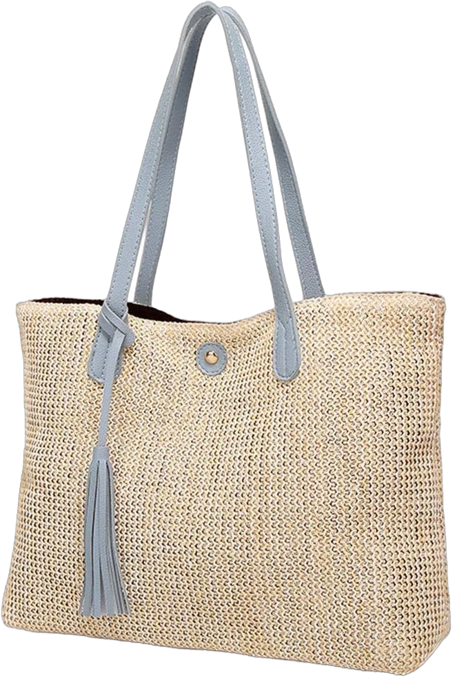 KARRESLY Women's Straw Rattan Shoulder Bag Tassel Tote Outdoor Daily Beach Top-Handle Handbag Light Blue