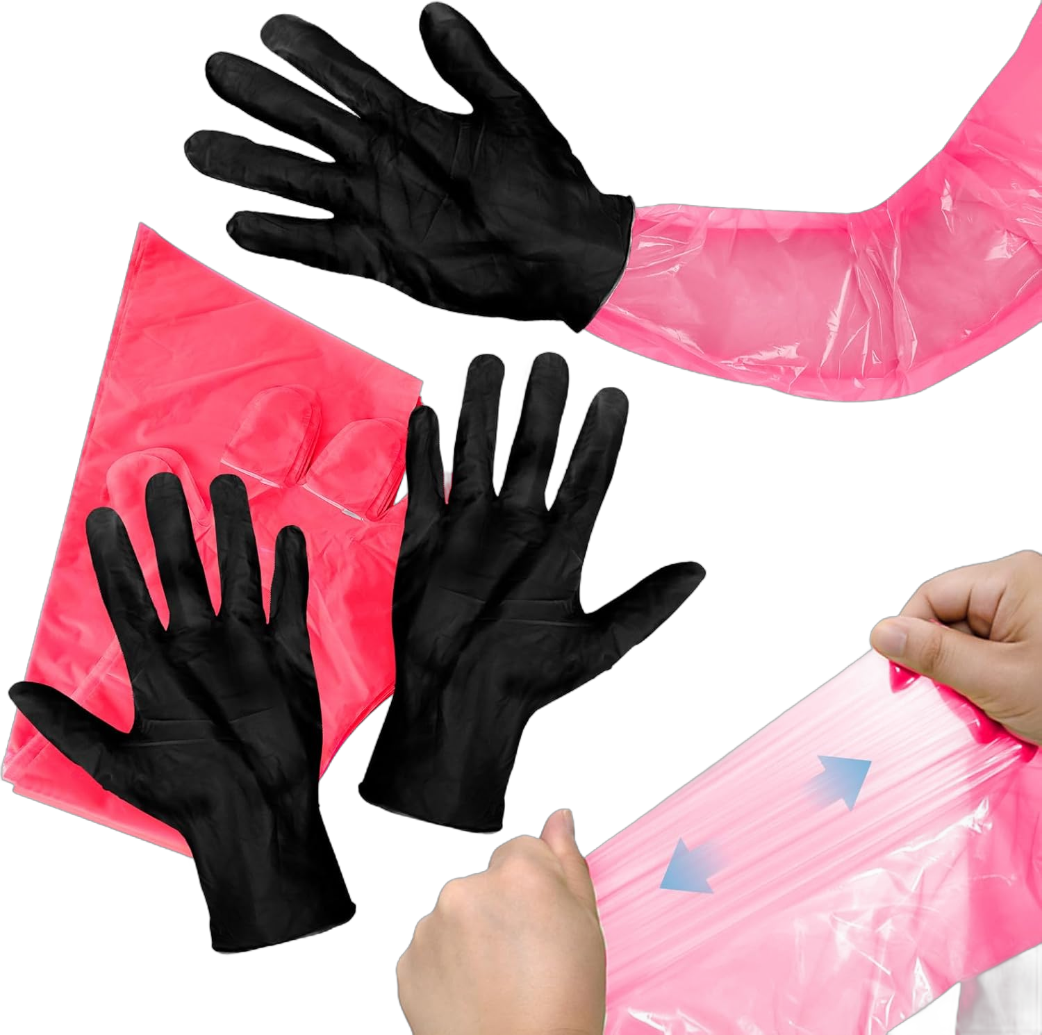 45 Pairs Field Dressing Gloves Deer Hunting Gutting Gloves, 90 Pcs Nitrile PE Disposable Veterinary Arm Gloves Red