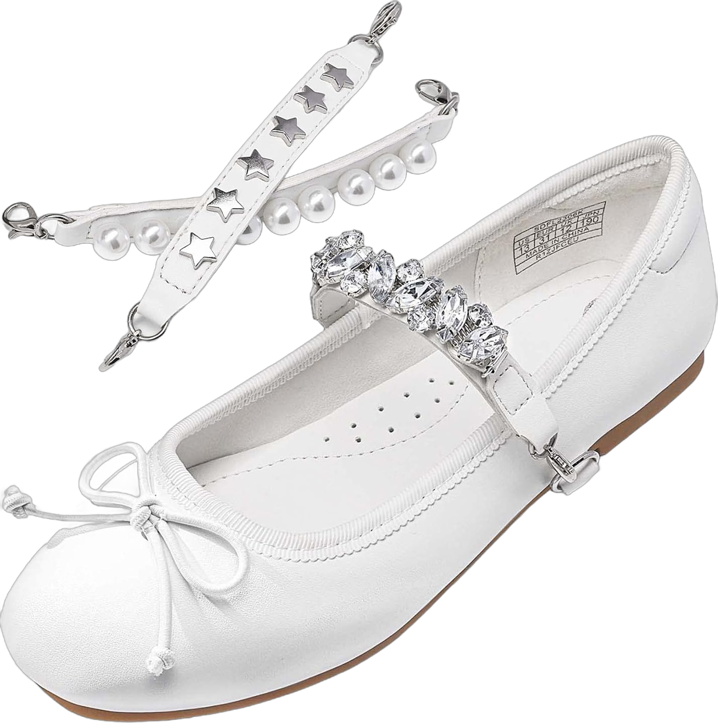 DREAM PAIRS Girls Dress Shoes Interchangeable Straps Fashion Bow Ballerina Flower Girl Ballet Flats DIY 3 Little Kid White