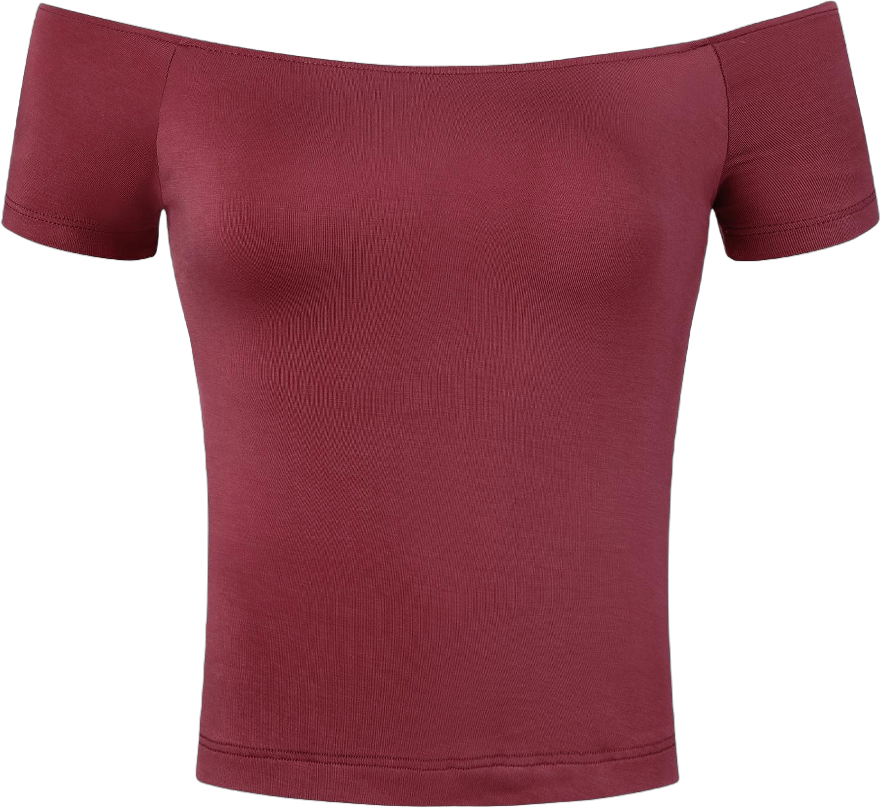 Allegra K Women's Short Sleeves Off The Shoulder Stretchy Fabric Solid Crop Top Red X-Small