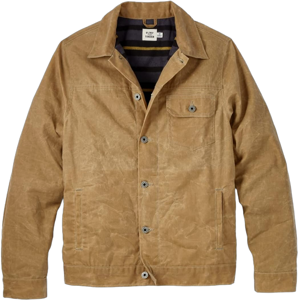 Huckberry Flint and Tinder Men's Flannel-Lined Waxed Trucker Jacket, Water & Weather Resistant Tall Fit 3X-Large Field Tan